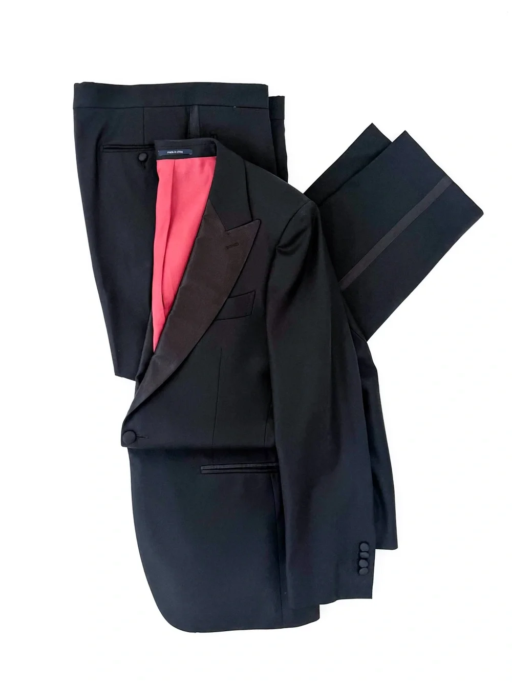 Suitsupply New Verona Men's Black Satin Lapel Tuxedo Suit Jacket Pants 38R